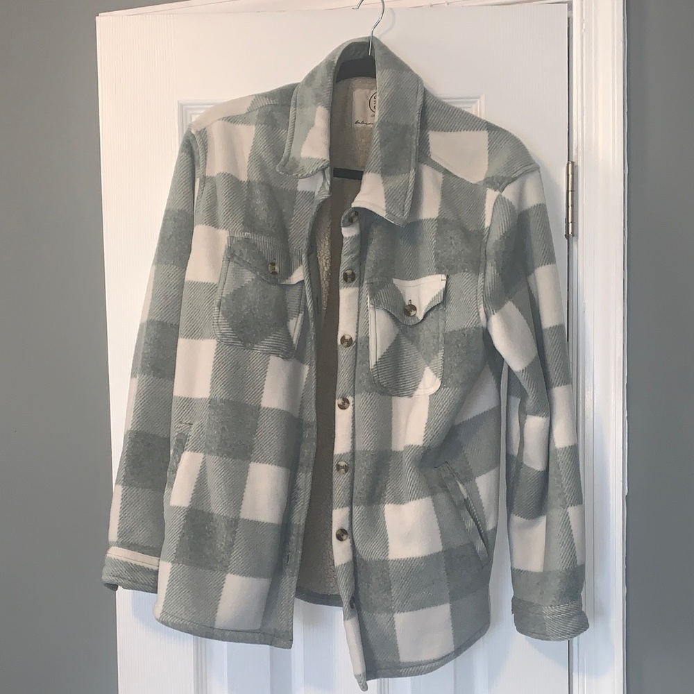 Plaid Women’s Jacket in Sage Green and White